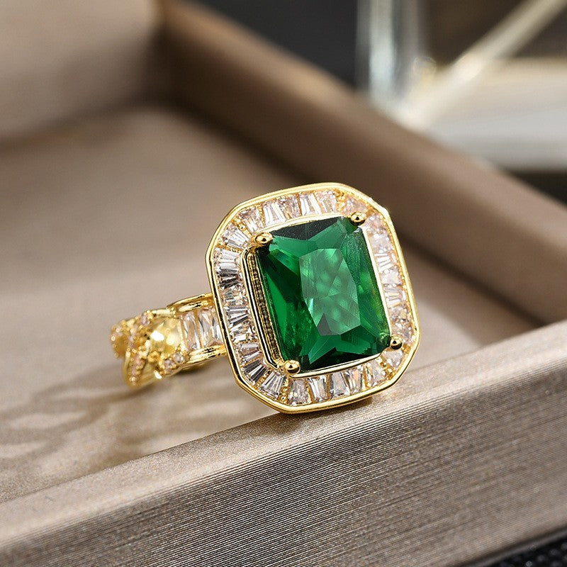 Emerald Zirconia Braided Open Ring