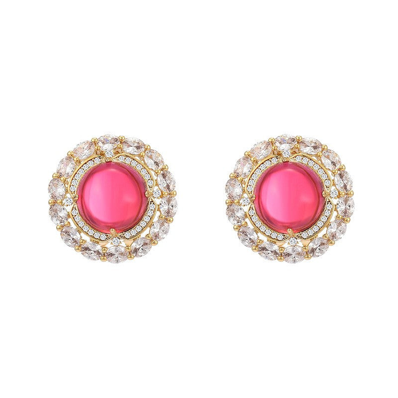 Circle Ruby Zircon Stud Earrings