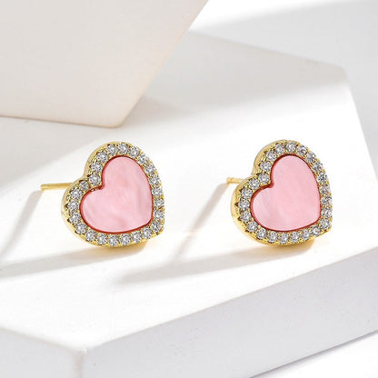 Pink Heart Zircon Stud Earrings