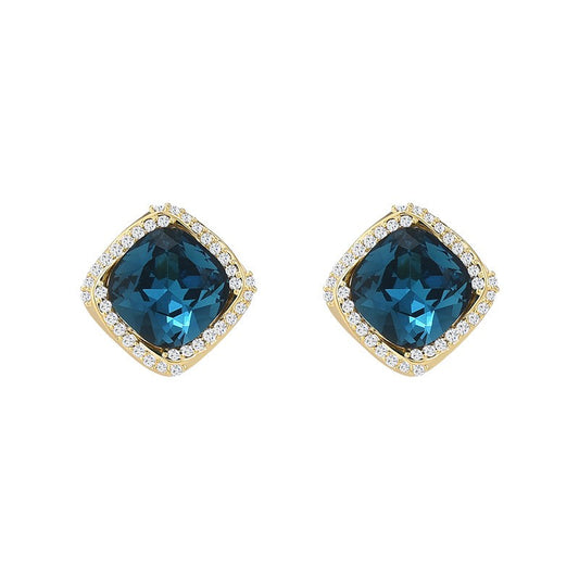 Square Blue Crystal Sapphire Stud Earrings