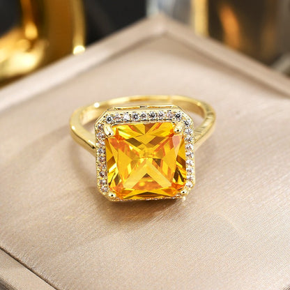 Square Crystal Zirconia Gold Open Ring