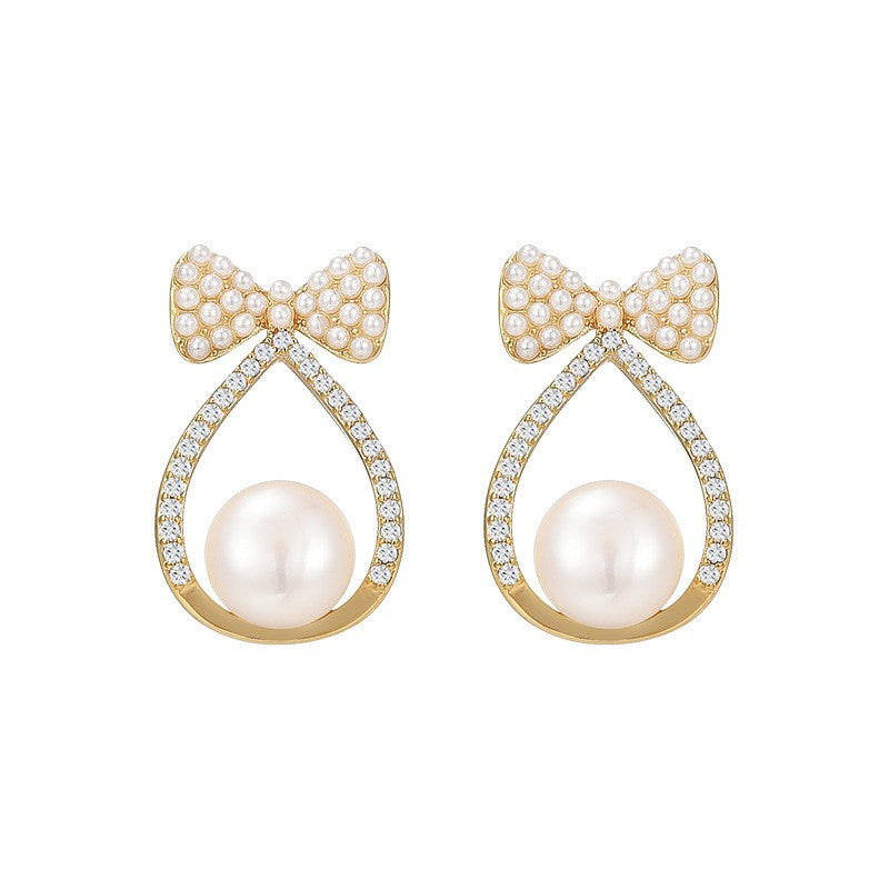 Freshwater Pearl Bow Tie Zircon Stud Earrings