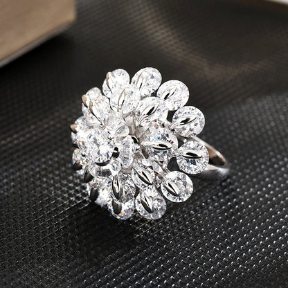 Classic Sapphire Flower Open Silver Ring