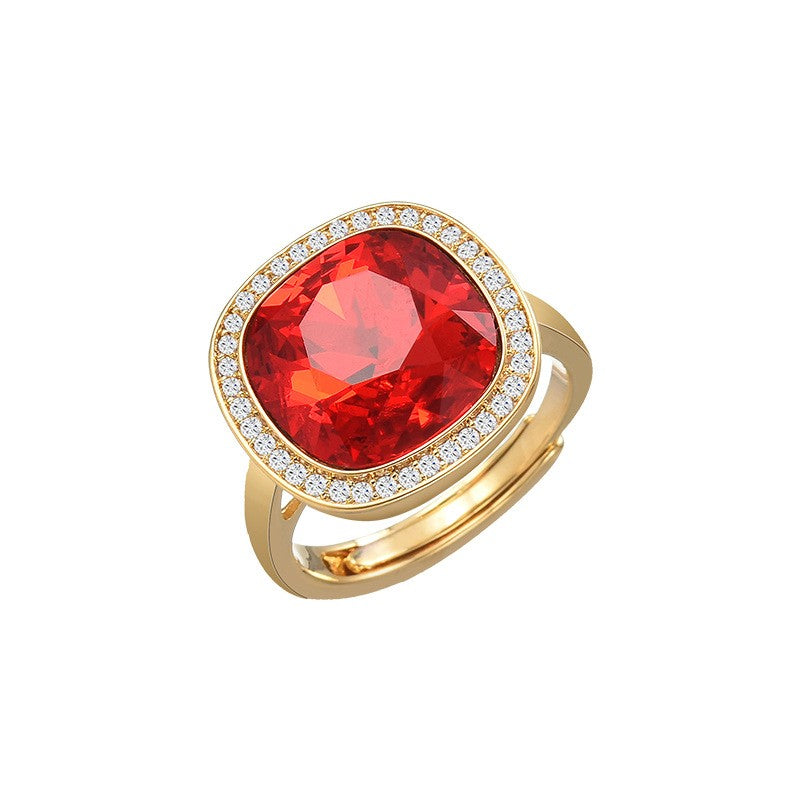 Square Ruby Crystal Open Ring