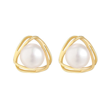 Freshwater Pearl Triangle Stud Earrings