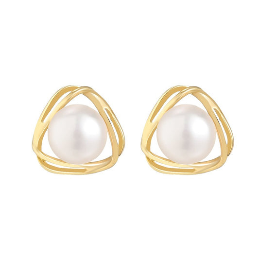 Freshwater Pearl Triangle Stud Earrings