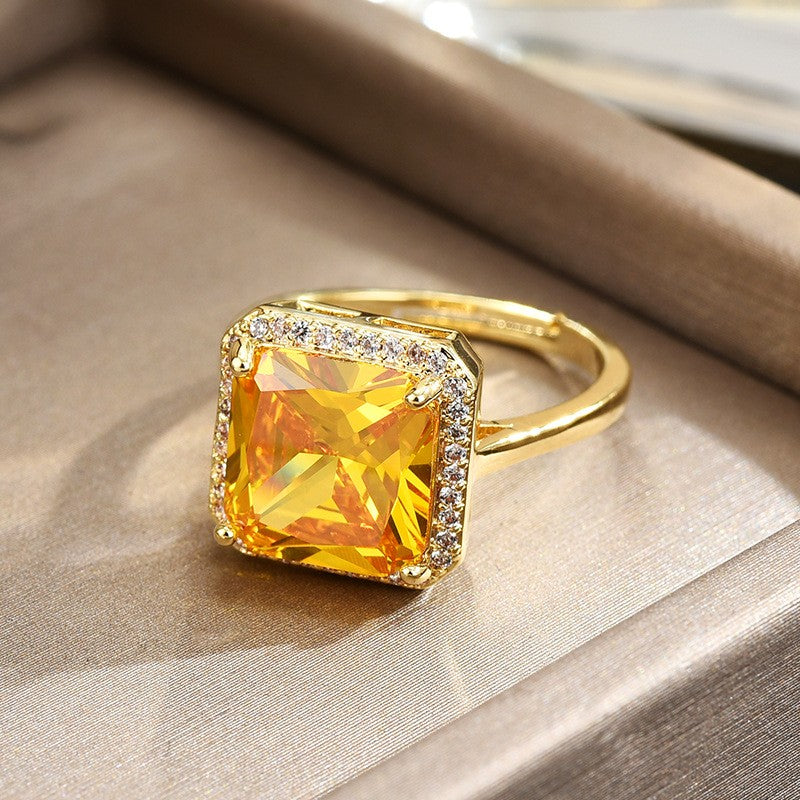 Square Crystal Zirconia Gold Open Ring