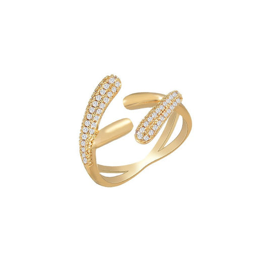 Triple Cross Zirconia Gold Open Ring