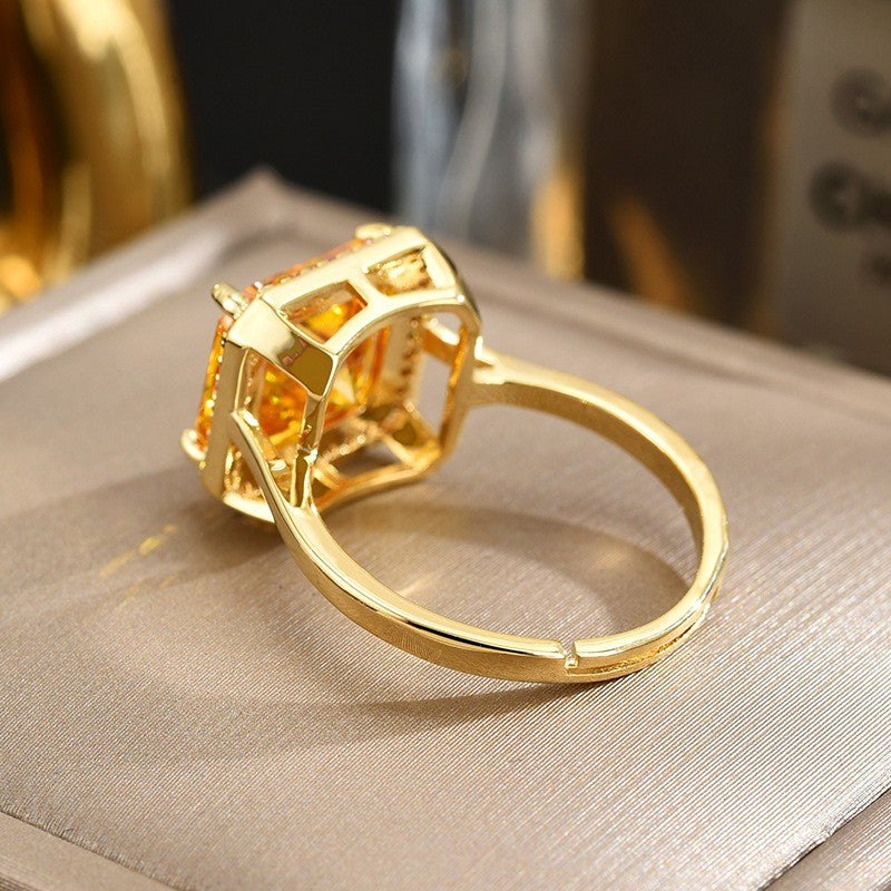 Square Crystal Zirconia Gold Open Ring