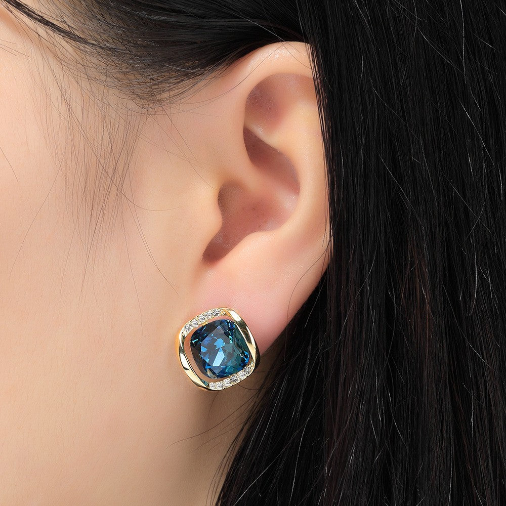 Square Crystal Sapphire Zirconia Earrings