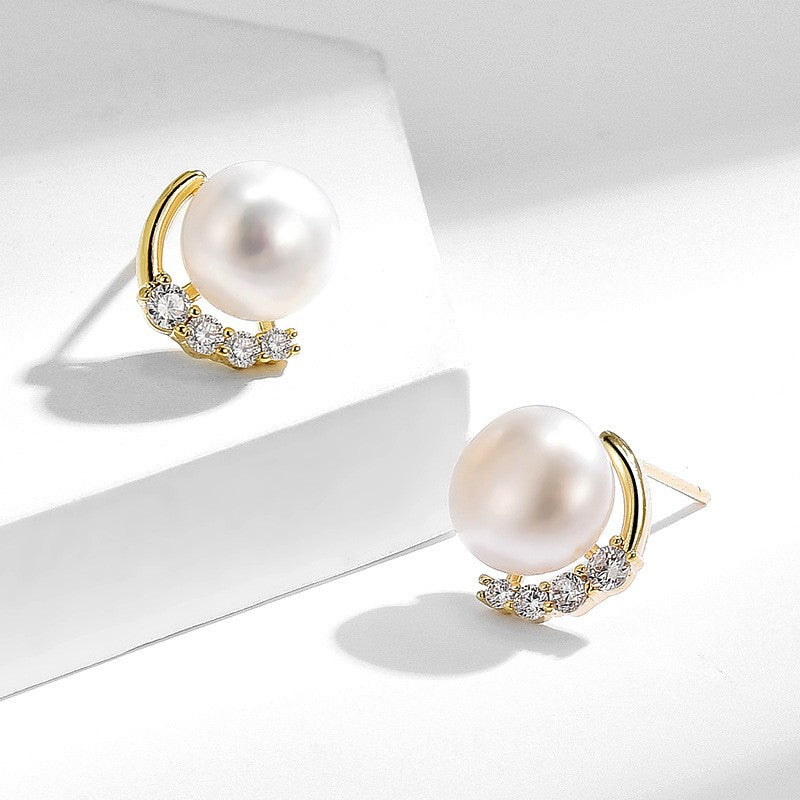 Freshwater Pearl Zircon Stud Earrings