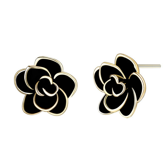 Basic Black Rose Stud Earrings