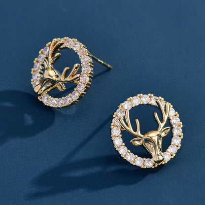 Sapphire Circle Deer Stud Earrings