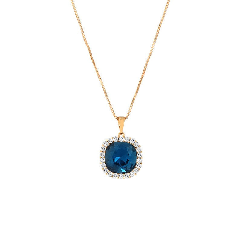 Blue Square Crystal Sapphire Necklace