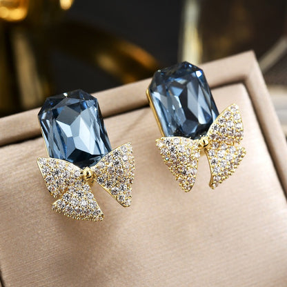 Rectangle Crystal Zirconia Bow Tie Stud Earrings