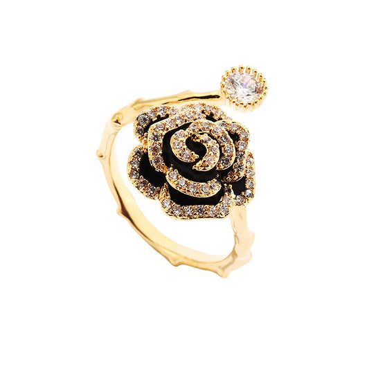 Molten Sapphire Black Rose Open Ring