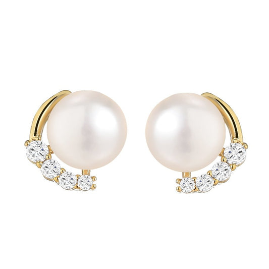 Freshwater Pearl Zircon Stud Earrings