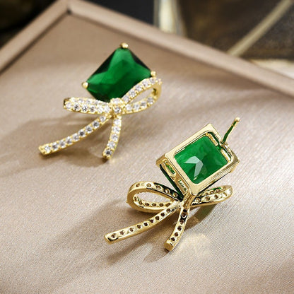 Emerald Zirconia Ribbon Stud Earrings