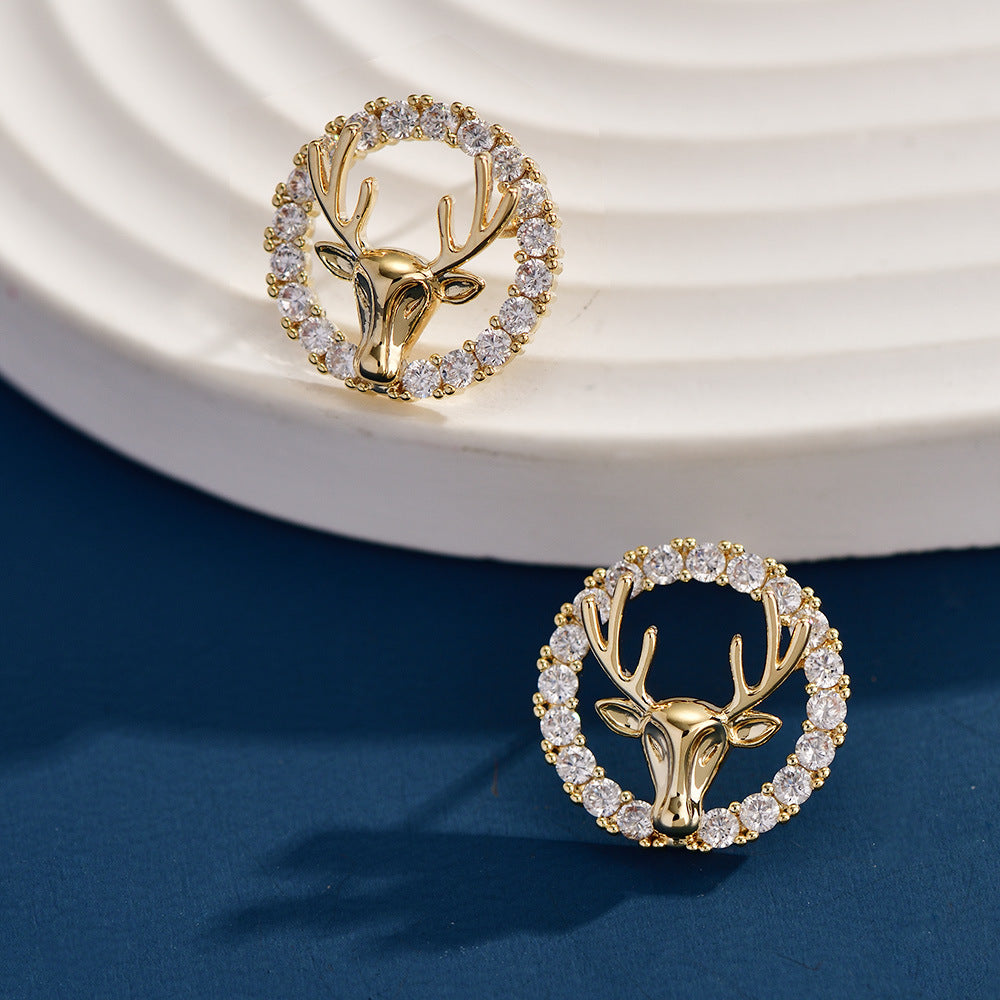 Sapphire Circle Deer Stud Earrings