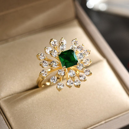 Emerald Sapphire Daisy Open Ring