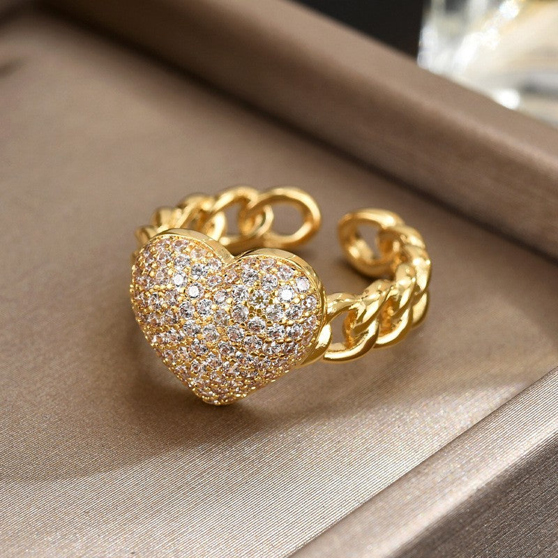 Sapphire Heart Braided Gold Open Ring