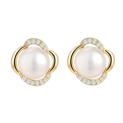 Freshwater Pearl Zircon Stud Earrings