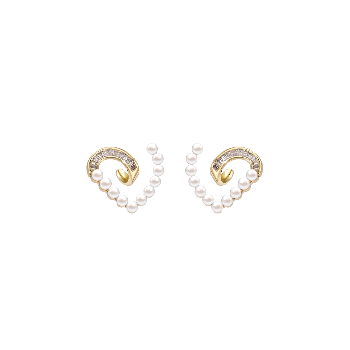 Pearl Zirconia Heart Stud Earrings