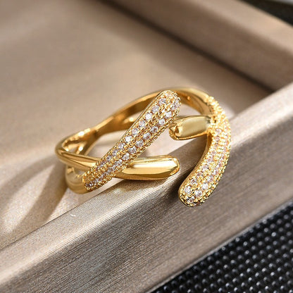 Triple Cross Zirconia Gold Open Ring