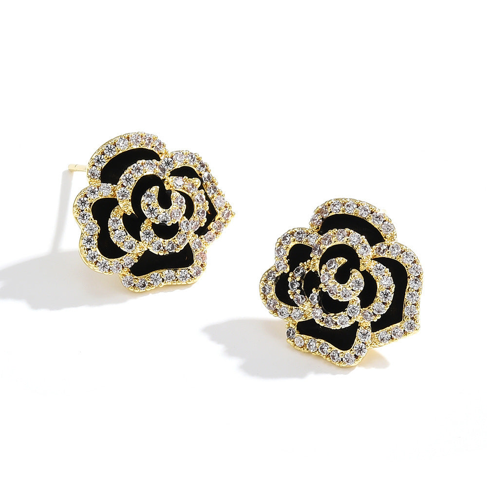 Black Rose Sapphire Stud Earrings