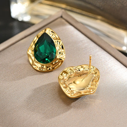 Emerald Raindrop Stud Earrings