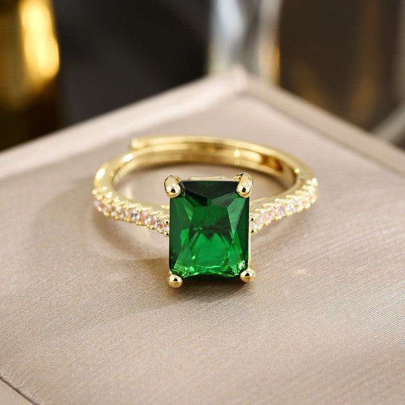 Classic Emerald Zircon Adjustable Ring