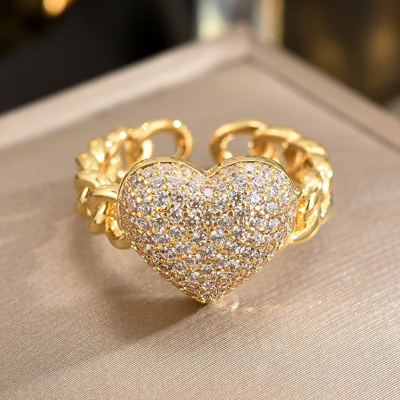 Sapphire Heart Braided Gold Open Ring