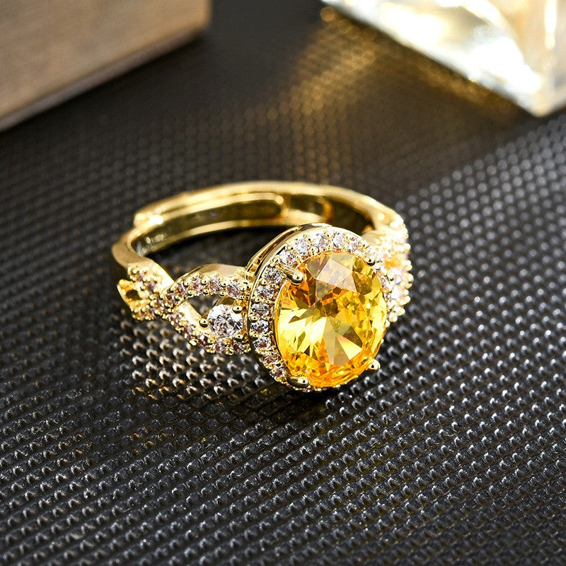 Yellow Sapphire Zirconia Gold Open Ring