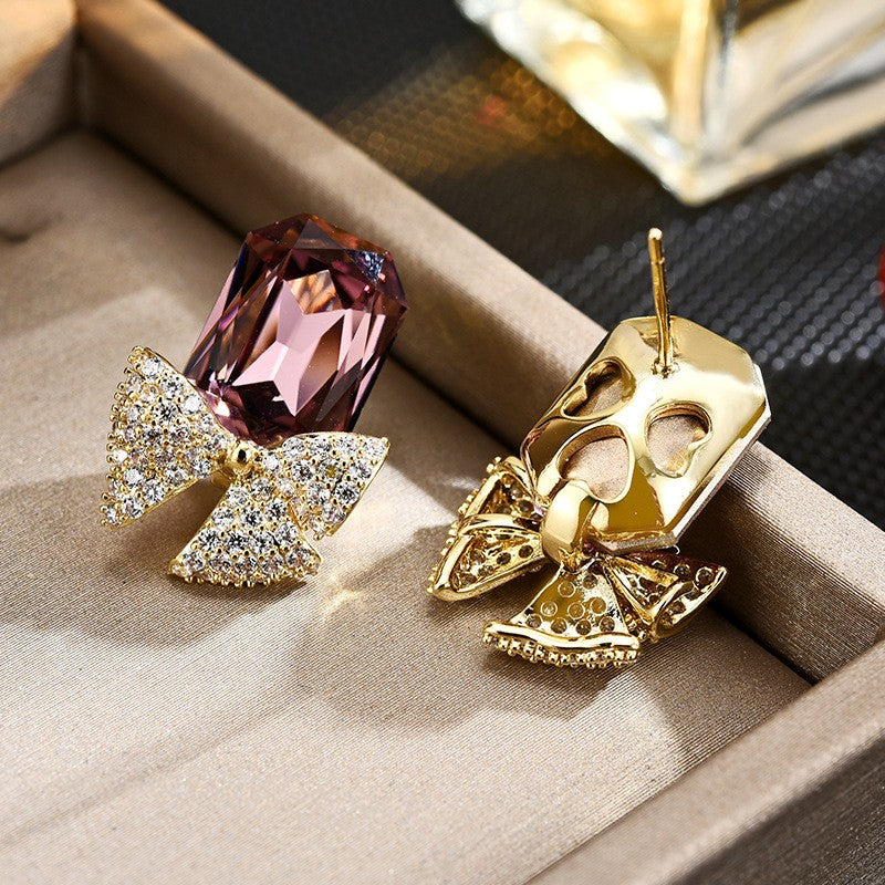 Rectangle Crystal Zirconia Bow Tie Stud Earrings