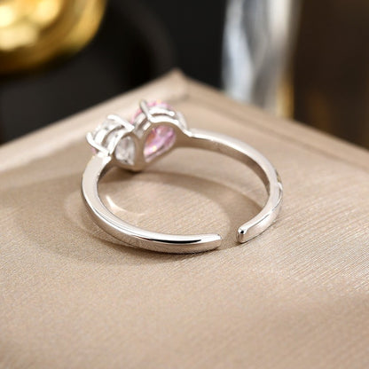 Double Zircon Heart Open Ring