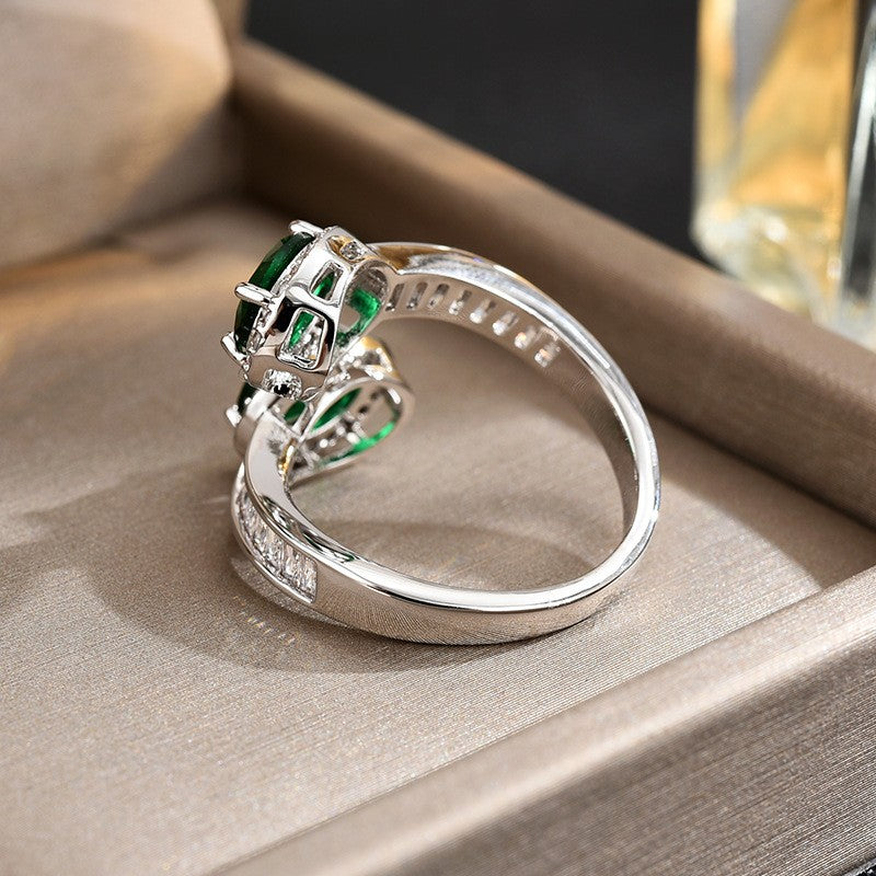 Double Emerald Zircon Open Ring