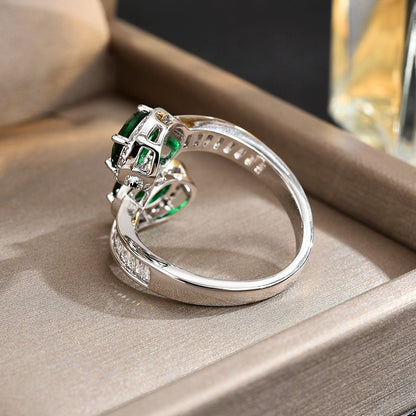 Double Emerald Zircon Open Ring