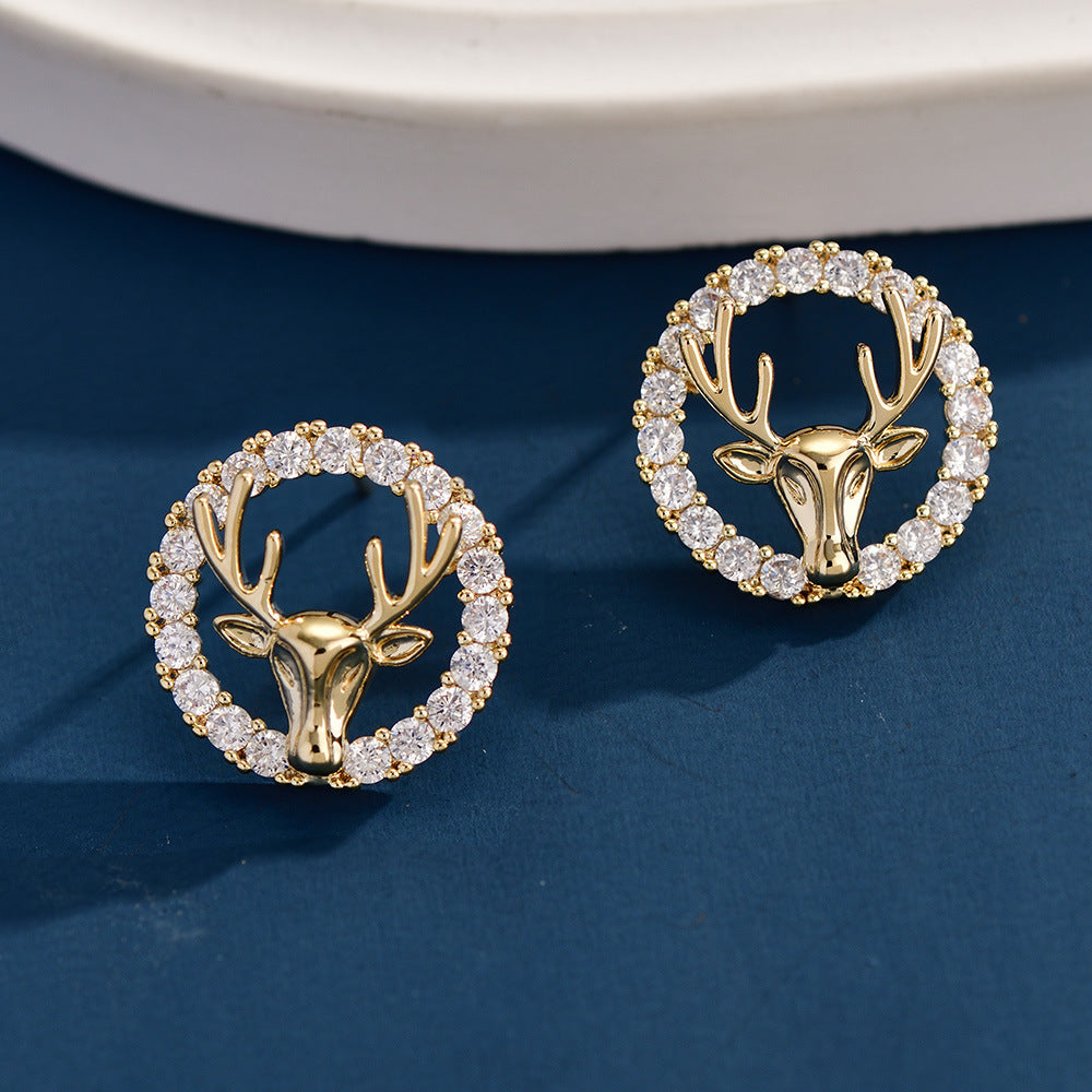 Sapphire Circle Deer Stud Earrings