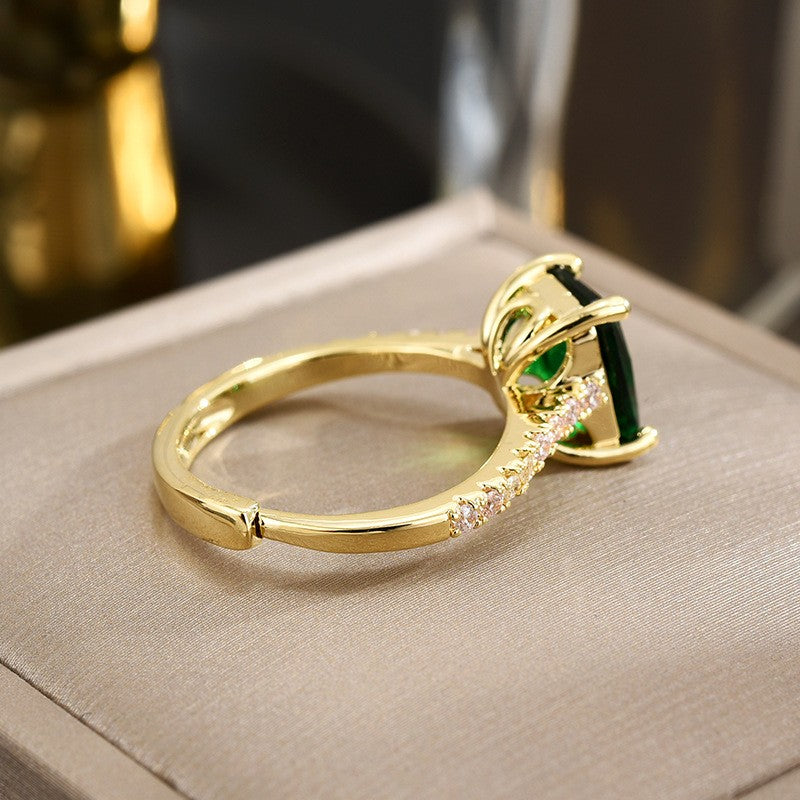 Classic Emerald Zircon Adjustable Ring