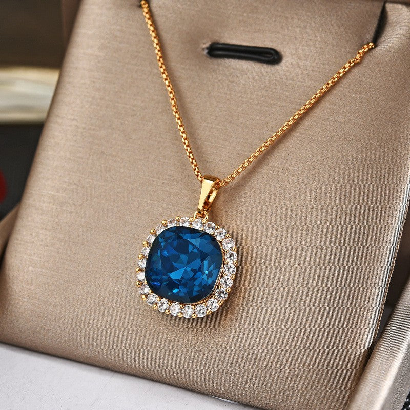 Blue Square Crystal Sapphire Necklace