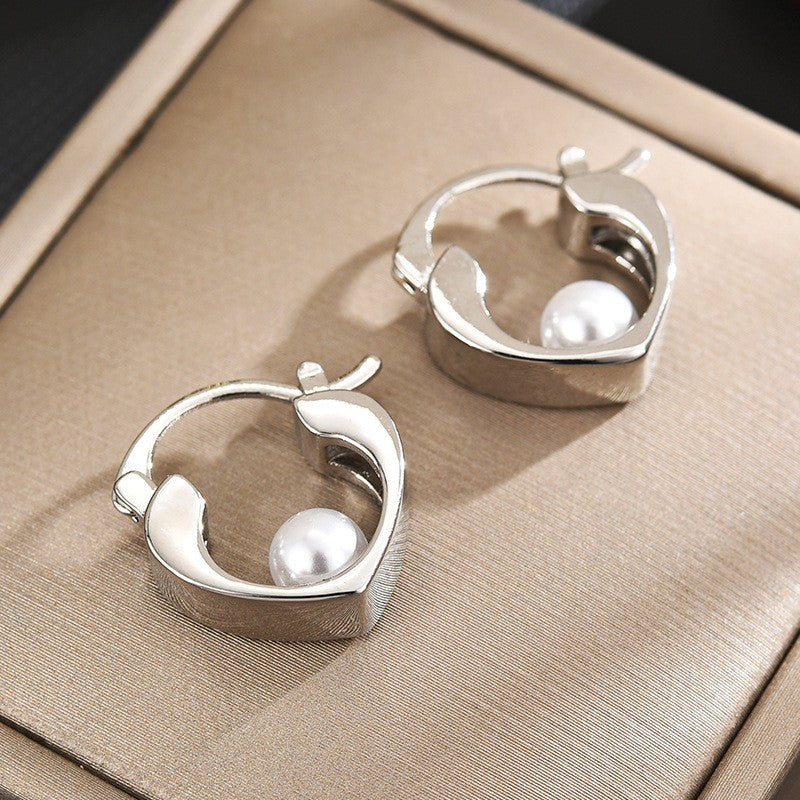 Freshwater Pearl Heart Huggie Earrings