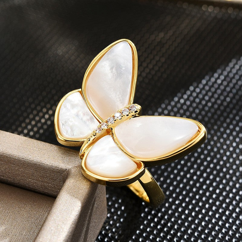 Mother of Pearl Butterfly Gold Open Ring