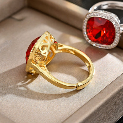 Square Ruby Crystal Open Ring