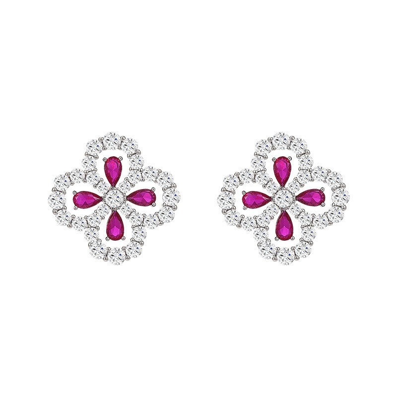 Full Zirconia Sapphire Clover Stud Earrings