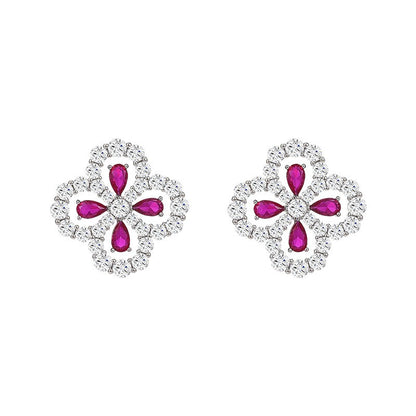 Full Zirconia Sapphire Clover Stud Earrings