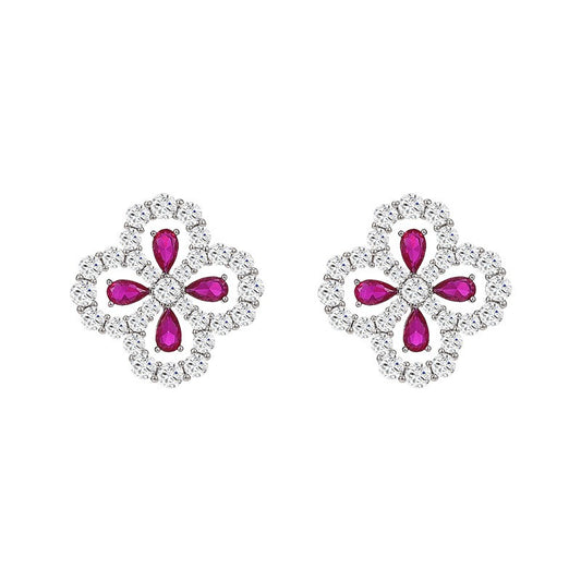 Full Zirconia Sapphire Clover Stud Earrings