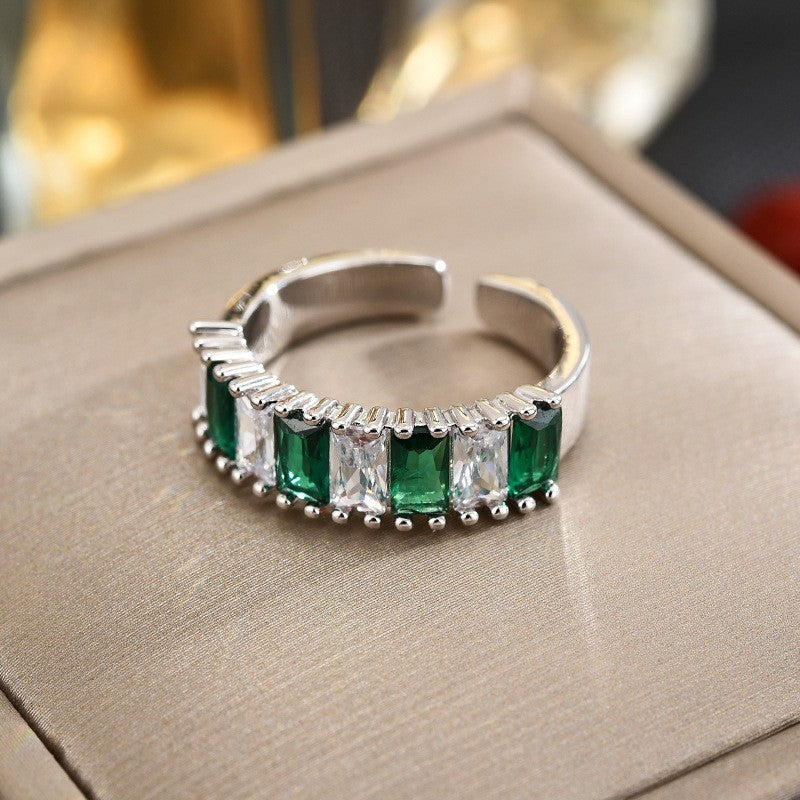 Emerald Baguette Gold Open Ring