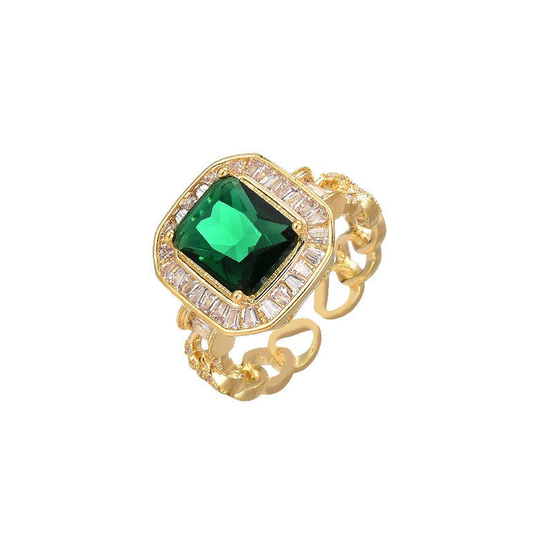 Emerald Zirconia Braided Open Ring