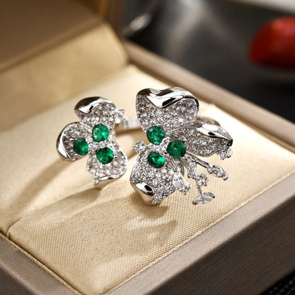 Petals Sapphire Emerald Open Silver Ring