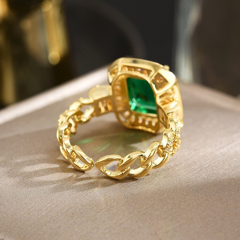 Emerald Zirconia Braided Open Ring